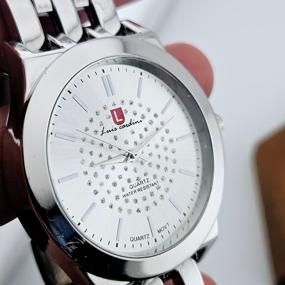 Luis Cardini Men's Silver Tone Watch Classic Minimalist Professional Link Band - Picture 3 of 7